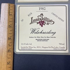 Vintage 1982 Inniskillin Winery Welschriesling Wine UNUSED Paper Label Q91