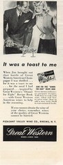 Great Western Wines Ad Vintage 1940s Mid Century Bar Wall Art Rheims NY 1943