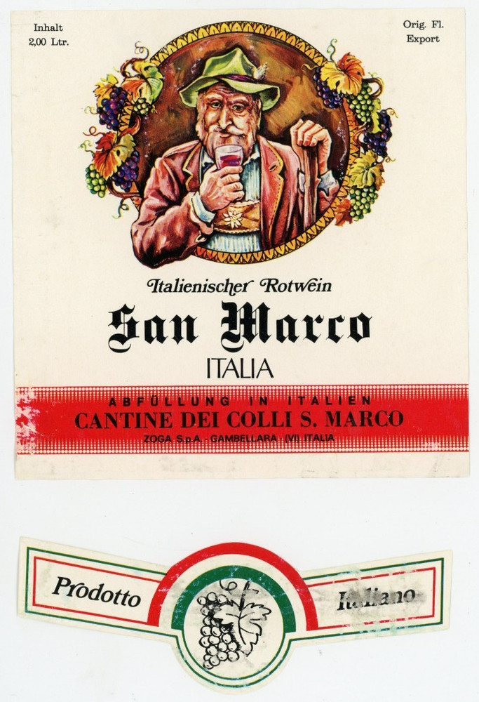 Vintage San Marco Italian Red Wine Cantne Dei Colli S. Marco label set of 2 #DB