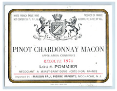 1974 Pinot Chardonnay Macon Controlee French Wine Label S98E