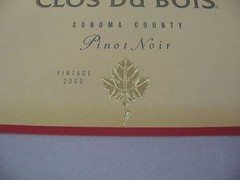 Clos Du Bois 2000 Pinot Noir Wine Label Sonoma County CA Vintage Collectible