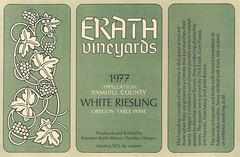 Erath Vineyards White Riesling Yamhill Dundee Oregon 1977 1970s Vtg Wine Label
