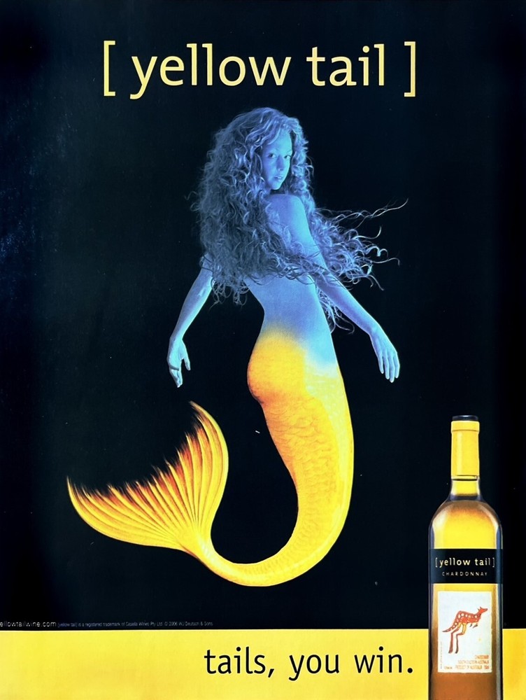 YELLOW TAIL WINE Vintage Print Ad Chardonnay Mermaid Australia