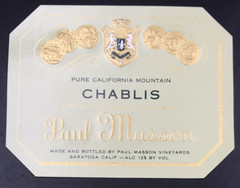 VTG Original Paul Masson California Mountain Chablis White Burgundy Wine Label