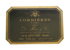 Vintage Corbieres French Wine Label De Mari and Co VDQS Ephemera France