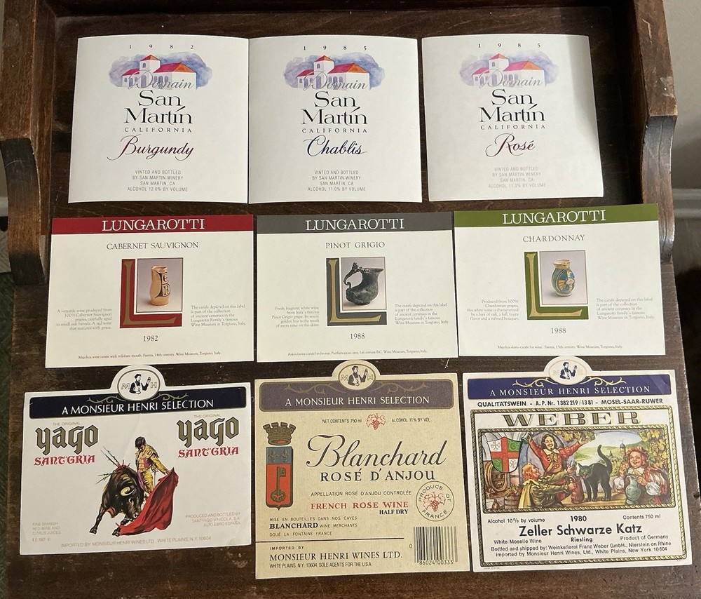 Lot 9 NOS Vintage Wine Labels Lungarotti Zeller Schwarze Katz Yago Sangria Italy
