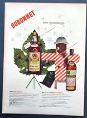 1949 Dubonnet PRINT AD image of bottle holiday motif