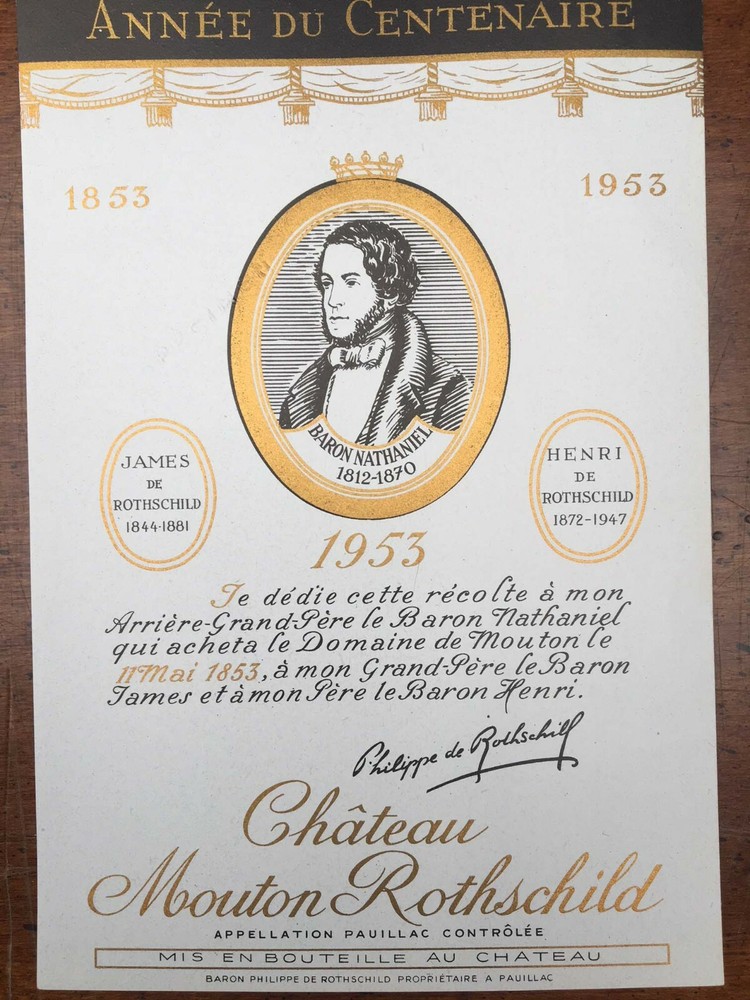 The 1953 Chateau Mouton Rothschild (Specimen) – Label: Annee du Centenaire