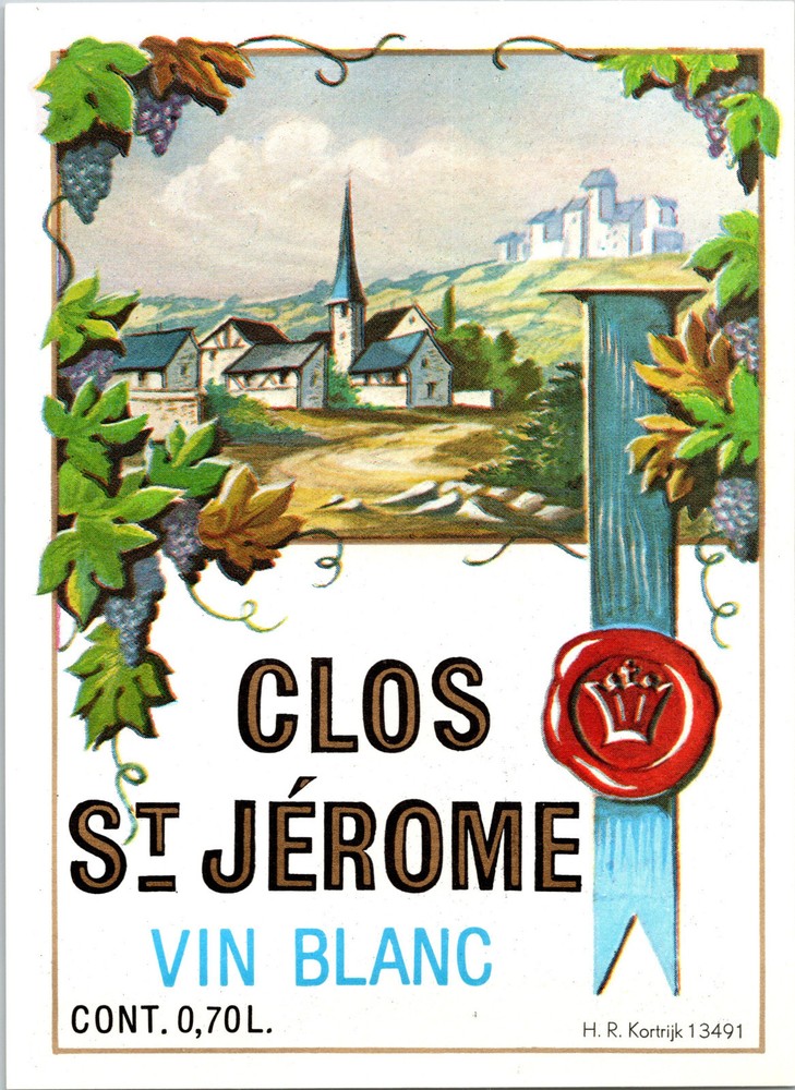 Vintage Original Wine Label Vin Blanc Clos St. Jerome 3 1/2&Prime; X 4 3/4&Prime;