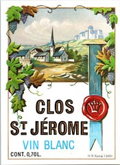 Vintage Original Wine Label Vin Blanc Clos St. Jerome 3 1/2&Prime; X 4 3/4&Prime;