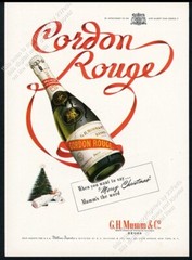 1946 Mumm Cordon Rouge champagne brut bottle photo Xmas tree vintage print ad