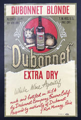 VTG Dubonnet Blonde Extra Dry White Wine Aperitif Bottle Label Happy Cat 5×3.25