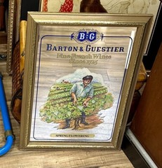 B & G BARTON & GUESTIER WOOD FRAMED BAR MIRROR FRENCH WINES « SPRING FLOWERING »