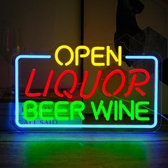 Open Liquor Beer Wine Neon Sign For Business Wall Decor, Usb Powered Neon Bar…