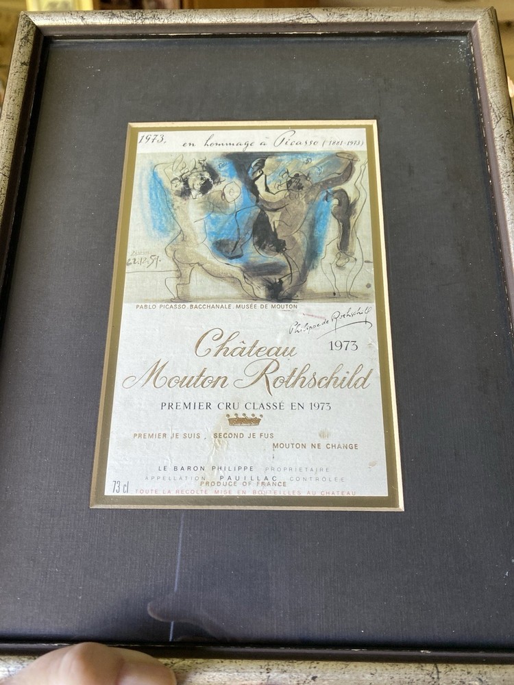 Picasso Framed Château Mouton Rothschild Original Label 1973 Highly Collectible