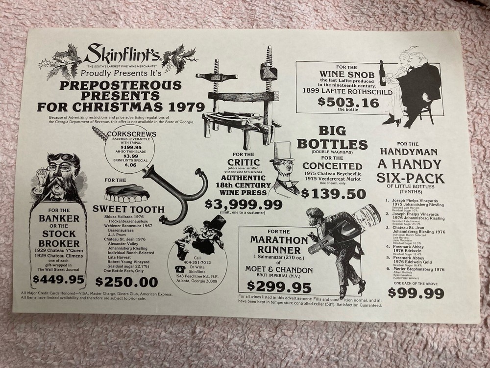 Vintage Wine Ad Merchant Christmas Sale Flyer High End Bottle Shop Atlanta 1979