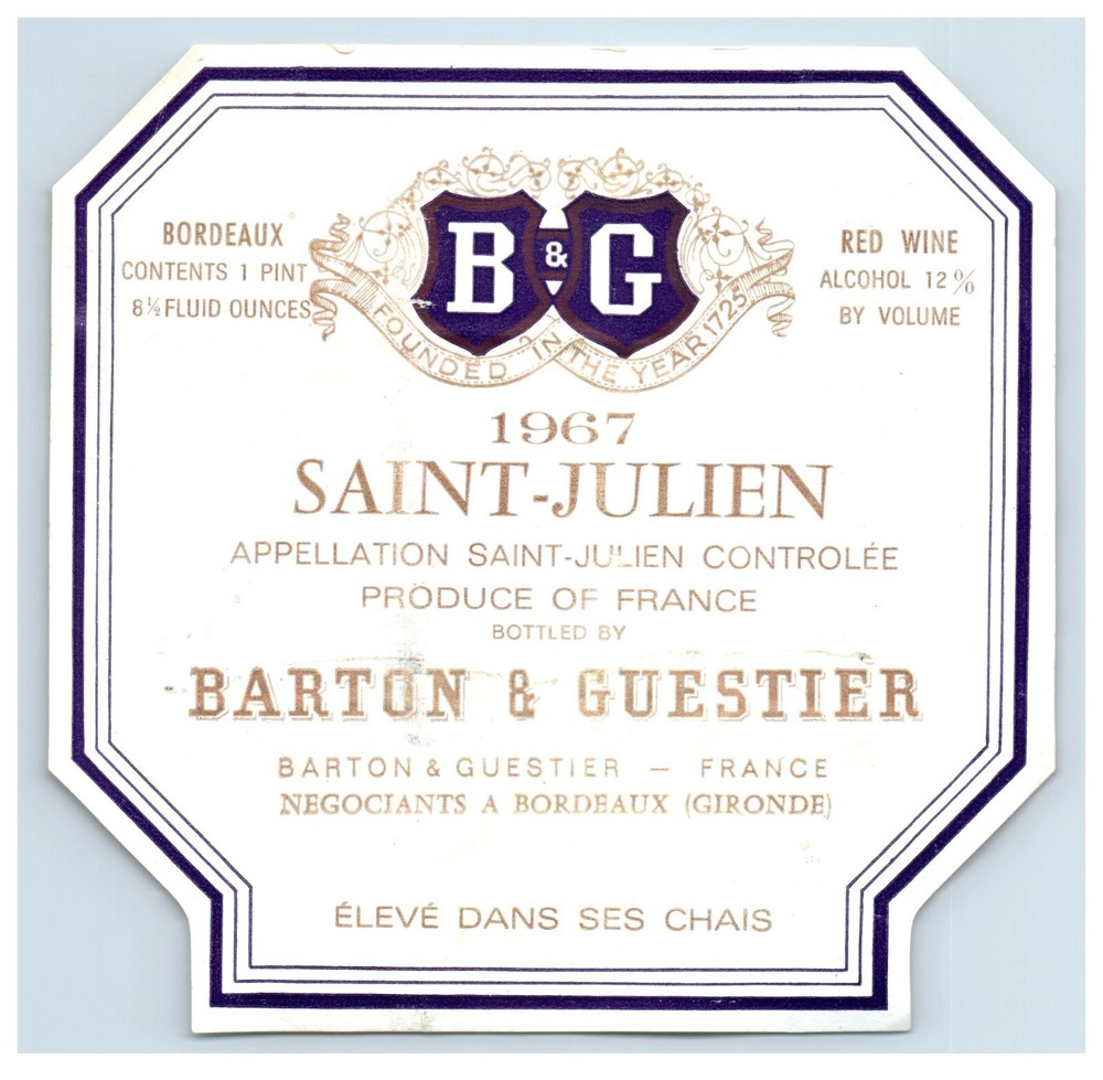 1967 Saint Julien Crontrolee French Wine Label S98E
