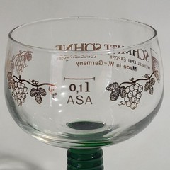 Set 2 Schmitt Sohne Wine Cordial Glasses Goblets Green Ribbed Stem W. Germany