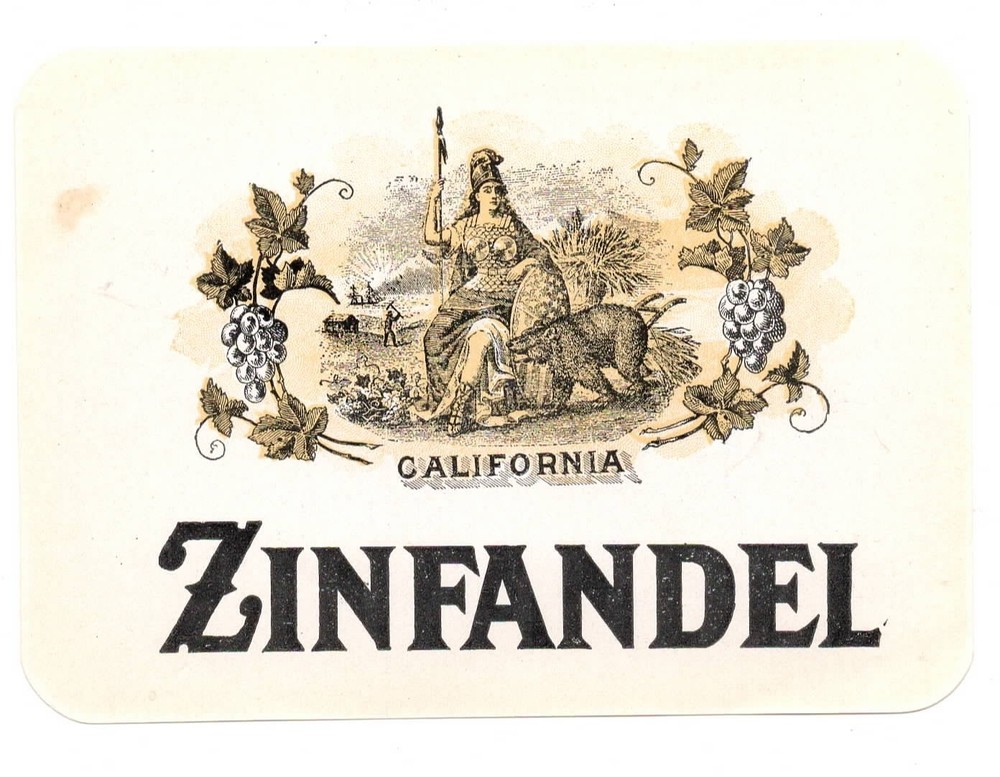 Original 1890s California Zinfandel Wine Label with Minerva & Bear