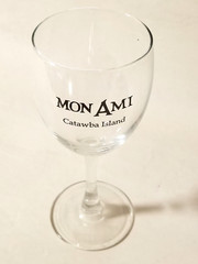 Mon Ami Catawba Island – Wine Glass – 7&Prime; Tall – Black Lettering & Artwork