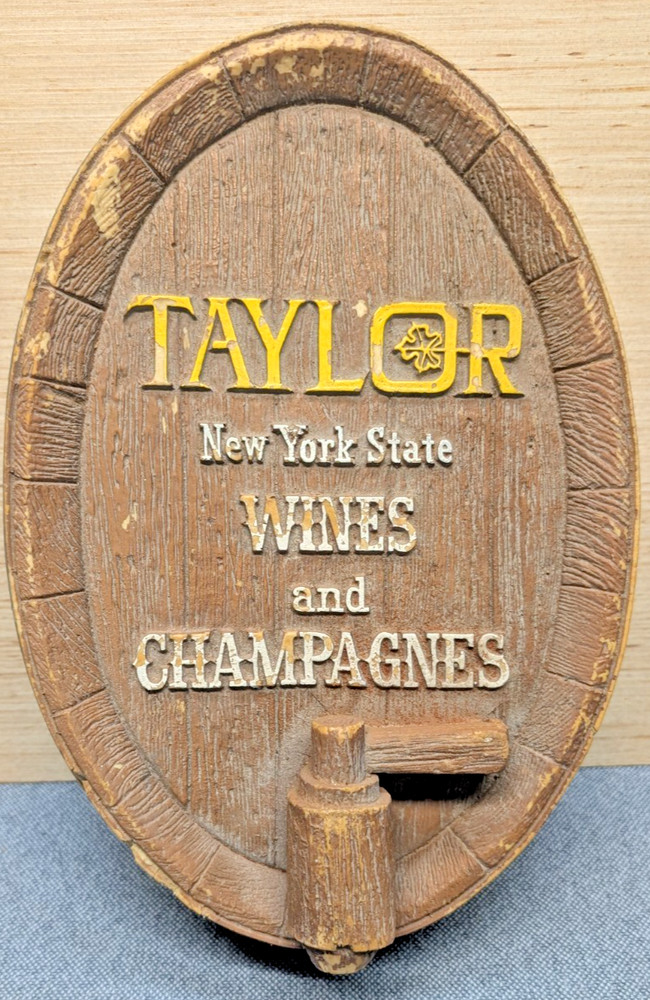 Vintage TAYLOR New York State WINES and CHAMPAGNES Barrel Bar Sign ManCave decor
