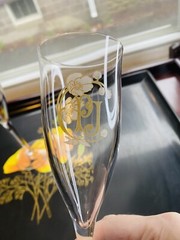 Art Nouveau Perrier Jouet Epoch PJ Champagne Flute France Tan Barware Floral-2