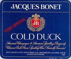 Jacques Bonet Cold Duck Champagne San Francisco CA 1970s 1980 Vtg Wine Label