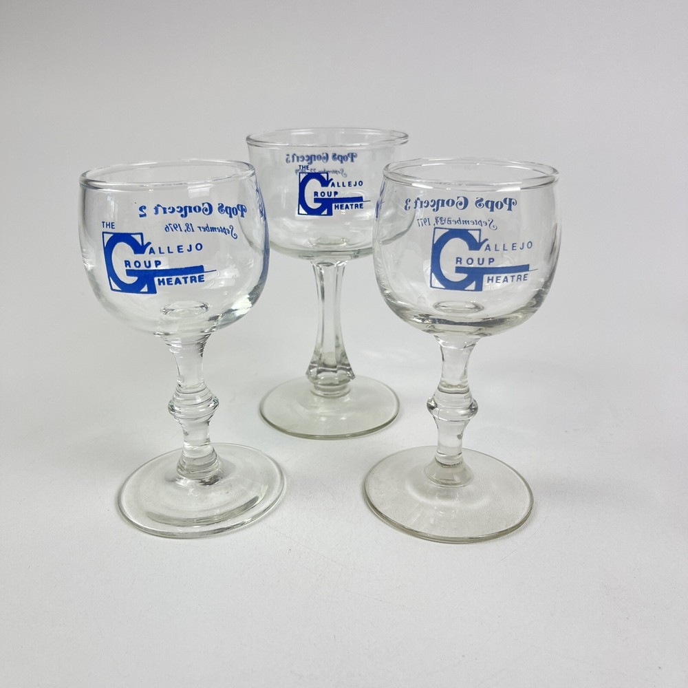Vallejo Music Theater Pops Concert Wine Glasses 1979 Vallejo California Set Of 3