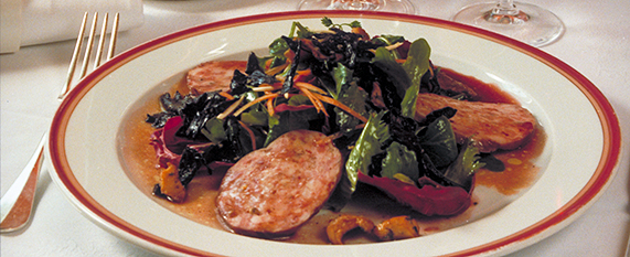 Salade de sabodet au Régnié et champignons des bois