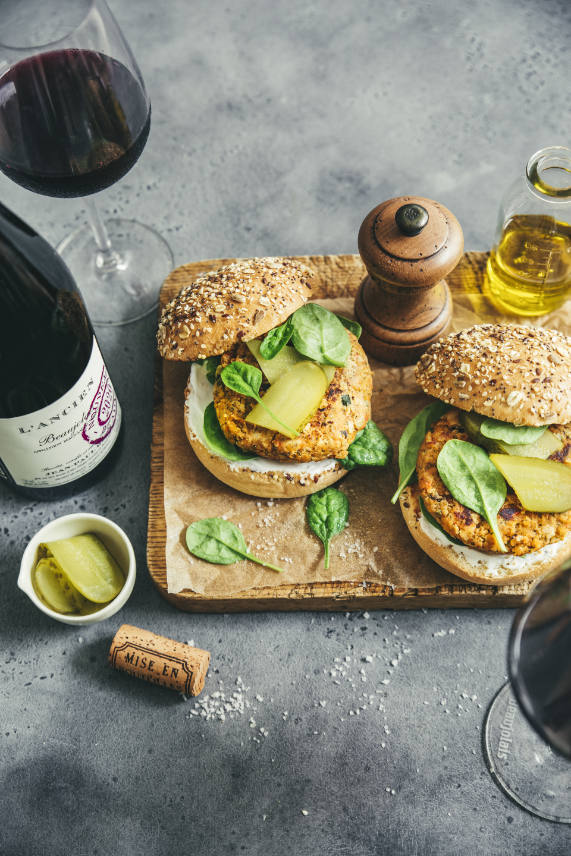 Burger veggie aux lentilles du Puy et Beaujolais Nouveaux